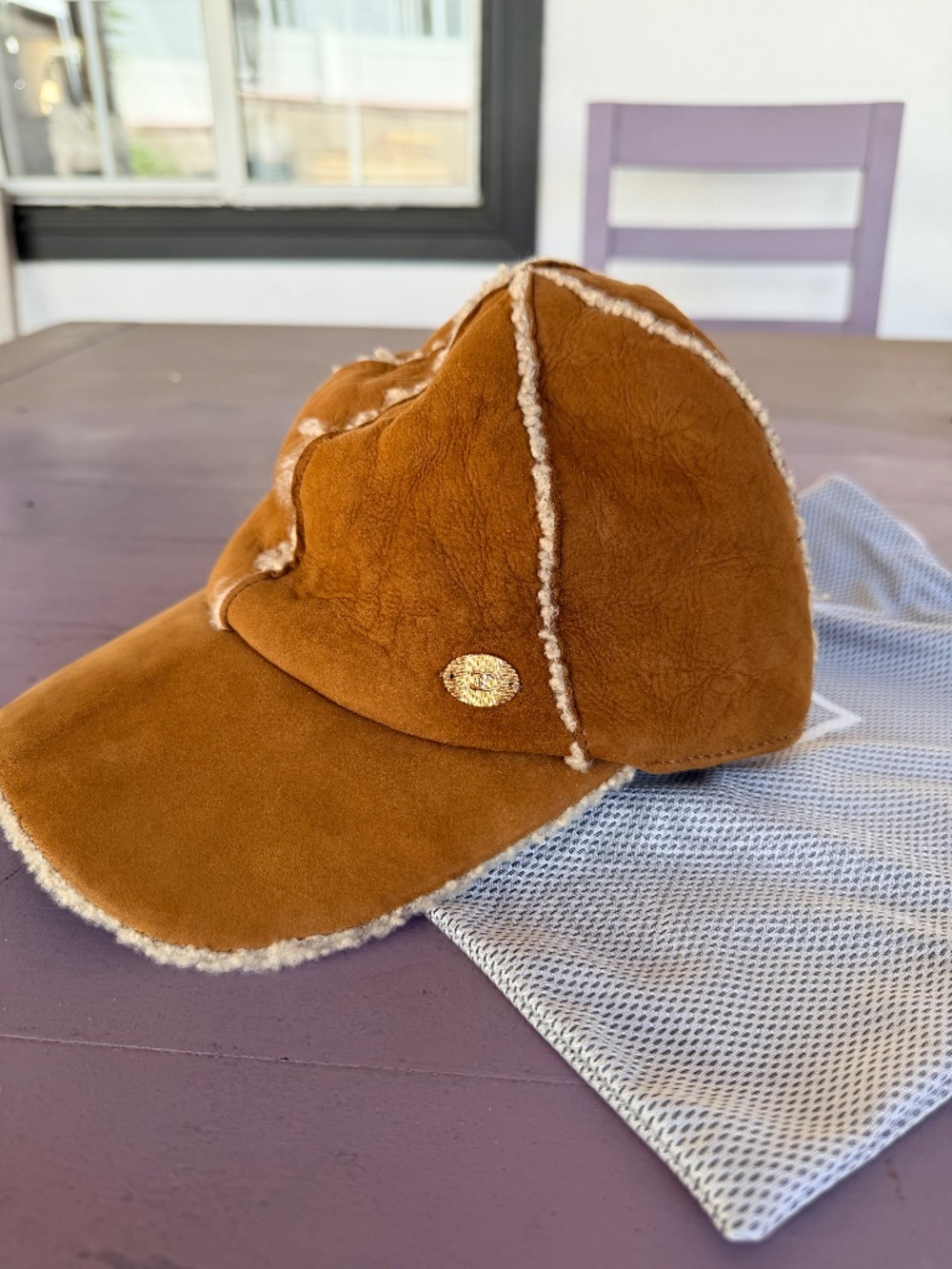 Authentic Chanel Shearling Baseball Hat with Dust Bag NWOT